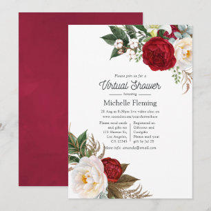 Invitation Boho Rouge et blanc Floral Douche virtuelle