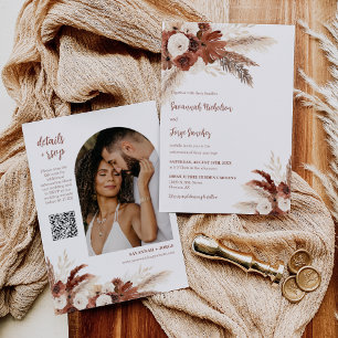 Invitation Boho rouille Pampas Arc en herbe Photo QR Code Mar