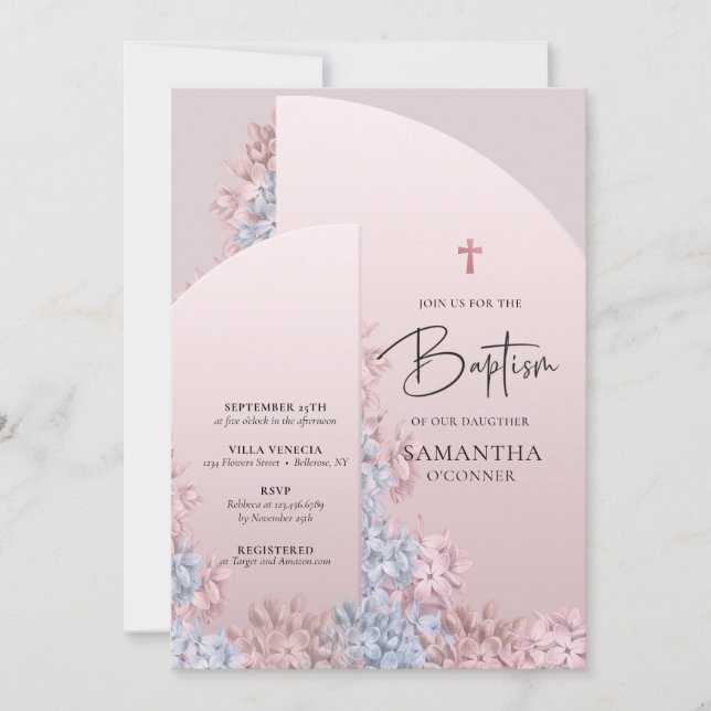 Invitation Boho rousse rose roux rose or arc Baptême (Devant)