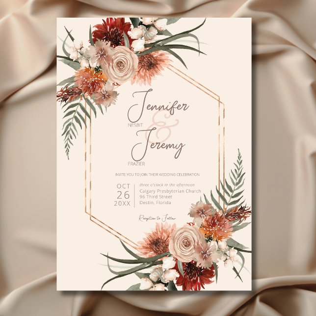 Invitation Boho Rust & Cream Fall Floral Mariage (Créateur téléchargé)