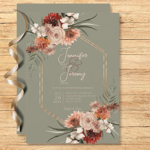 Invitation Boho Rust & Sage Neutre Green Fall Floral