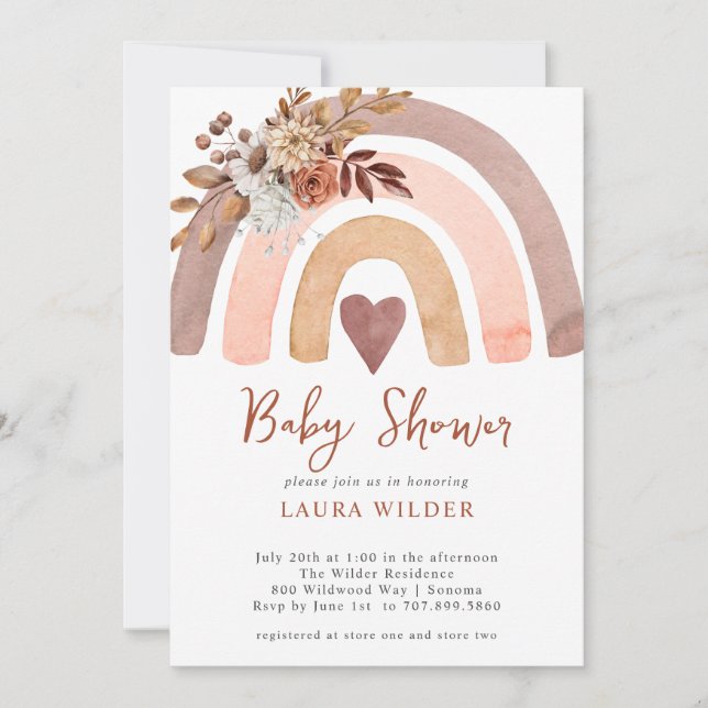 Invitation Boho Rust Terracotta Aquarelle Arc-en-ciel (Devant)