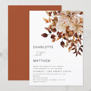 Invitation Boho Rustic Automne Feuilles Floral Mariage