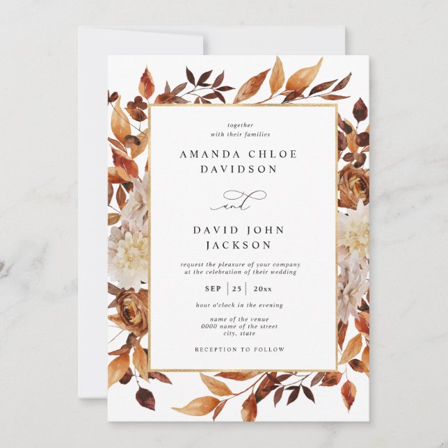 Invitation Boho Rustic Automne Feuilles Mariage de verdure (Devant)