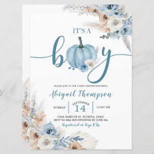 Invitation Boho Rustic Blue Citrouille C'est un garçon Fall B
