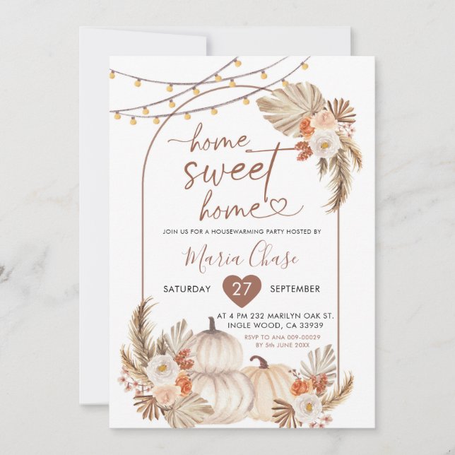Invitation Boho Rustic Citrouille Accueil Sweet Home Ménage d (Devant)