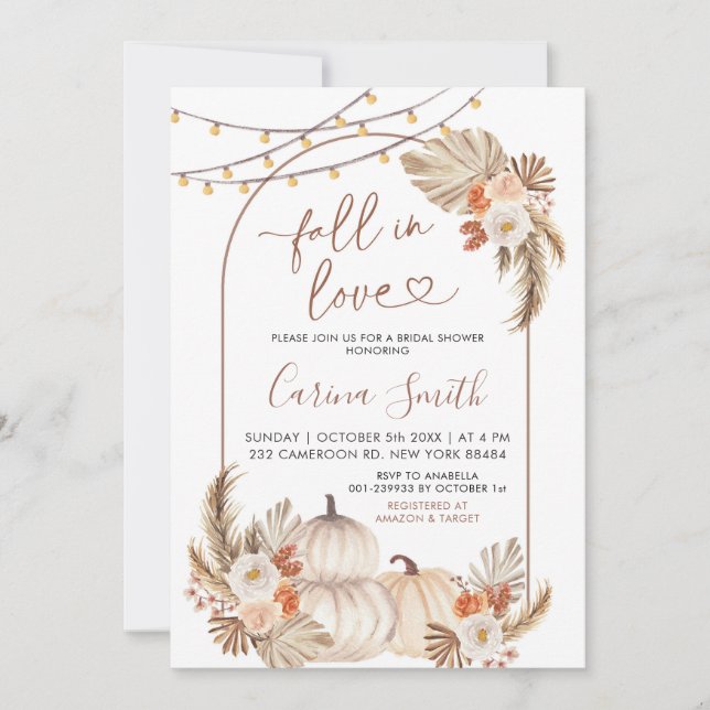 Invitation Boho Rustic Citrouille tomber dans la Fête des mar (Devant)