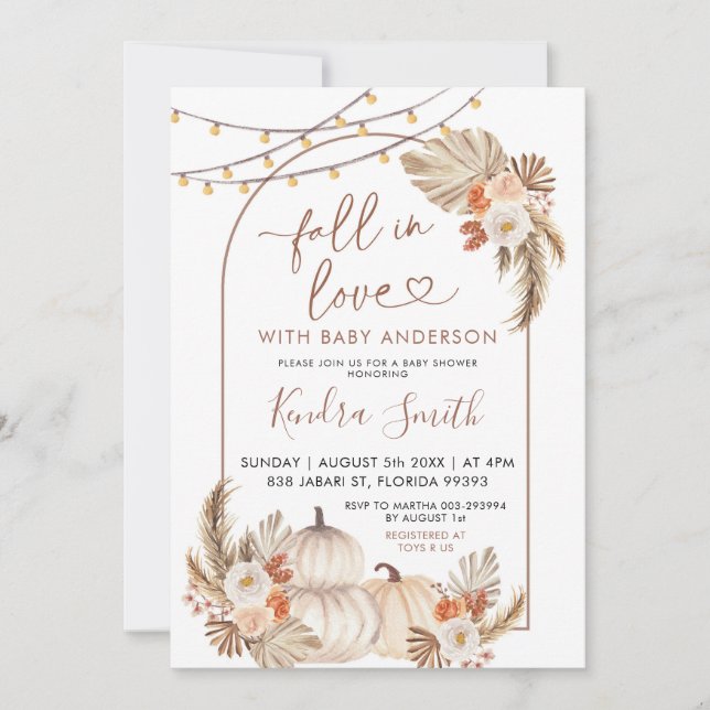 Invitation Boho Rustic Citrouille tomber dans le Baby shower  (Devant)