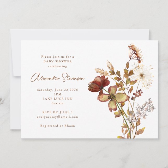 Invitation Boho Rustic Earthy Nature Baby shower botanique (Devant)