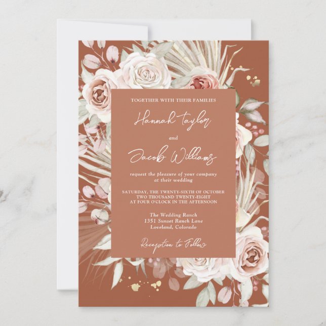Invitation Boho Rustic Floral Terracotta Mariage (Devant)