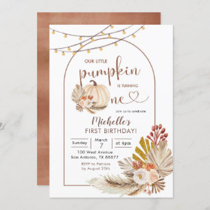 Invitation Boho Rustic Pampas Grass Blanc Citrouille Annivers