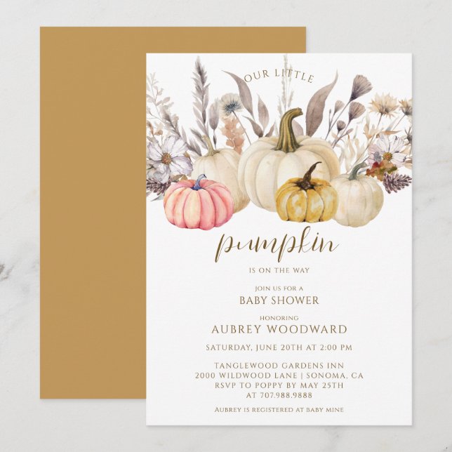 Invitation Boho Rustic Petit Baby shower Citrouille (Devant / Derrière)