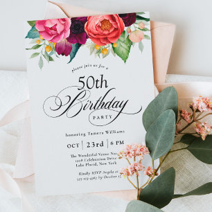 Invitation Boho Rustic Watercolor Floral 50e fête d'anniversa