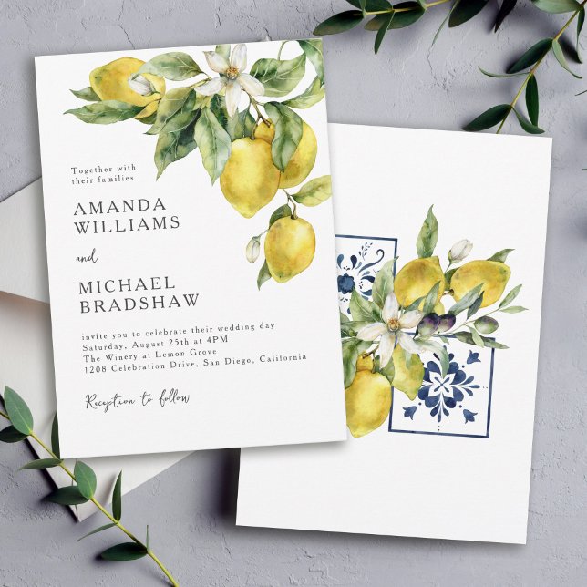 Invitation Boho rustique Aquarelle Citrons Citrus Mariage (Available in both printed and digital download formats.)