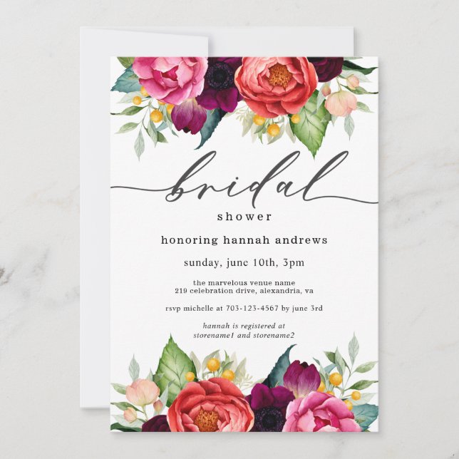 Invitation Boho rustique aquarelle Fête des mariées florale (Devant)