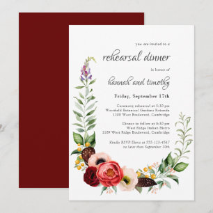 Invitation Boho Rustique Aquarelle Floral Dîner de répétition