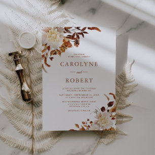 Invitation Boho Rustique Automne Floral Terracotta Mariage