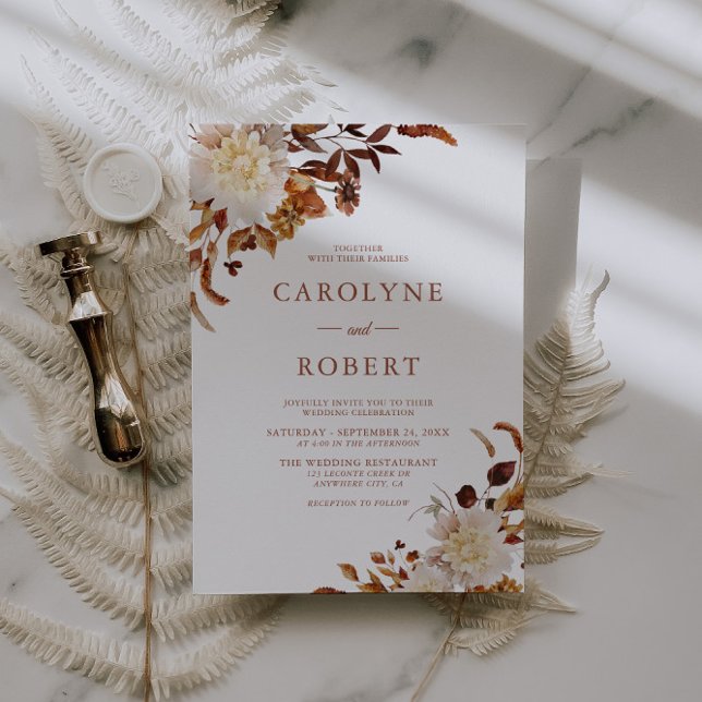 Invitation Boho Rustique Automne Floral Terracotta Mariage (Créateur téléchargé)