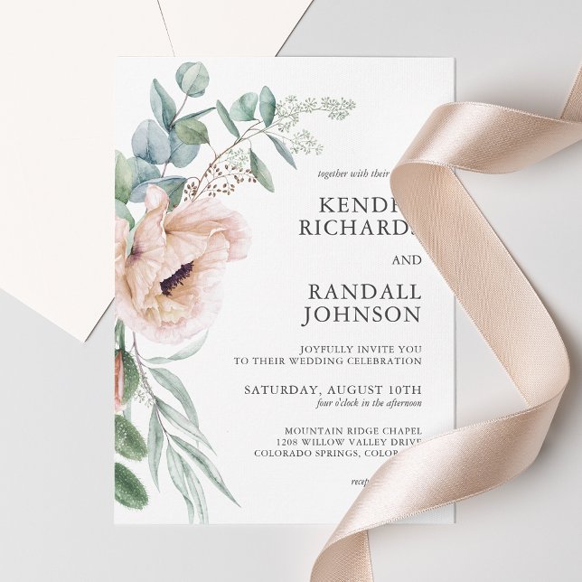 Invitation Boho Rustique Blush Floral et Mariage de verdure (Créateur téléchargé)