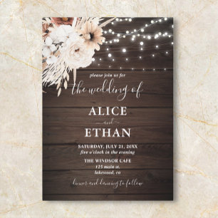 Invitation Boho Rustique Bois Chute Fleurs Mariage
