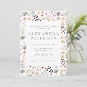 Invitation Boho rustique Botanique Blanc Gris Fête des mariée