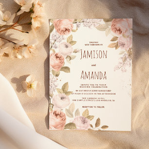 Invitation Boho rustique corail brun mauve rose Mariage flora