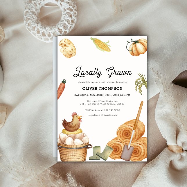 Invitation Boho Rustique Cultivé Localement Baby shower De Po (Rustic Boho Locally Grown Farm Chicken Baby Shower Invitation)