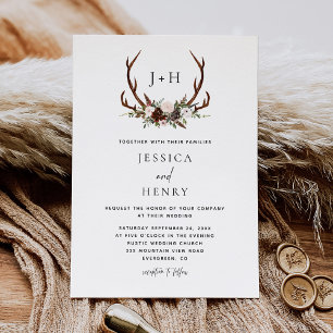 Invitation Boho Rustique Floral Antlers Mariage