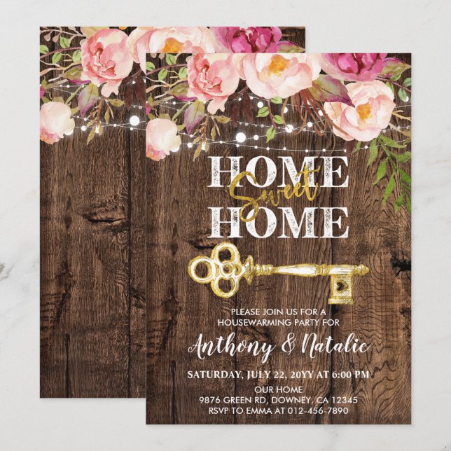 Invitation Boho Rustique Floral Ménage (Devant / Derrière)