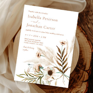 Invitation Boho Rustique Floral Pampas Grass Mariage de couro