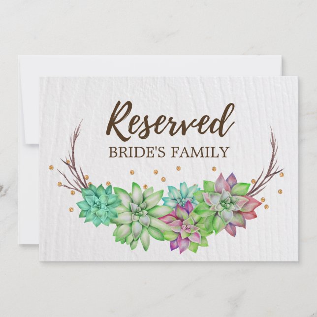 Invitation Boho Rustique Floral Succulent Mariage Réservé Sig (Devant)