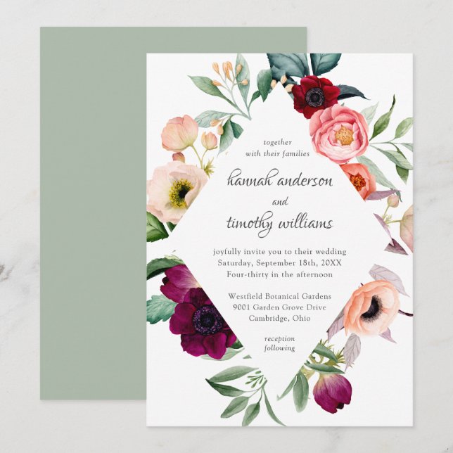Invitation Boho rustique Mariage floral (Devant / Derrière)