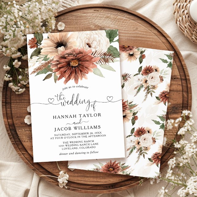 Invitation Boho rustique Mariage floral neutre (Créateur téléchargé)