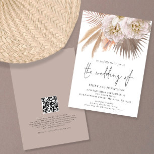 Invitation Boho Rustique Pampas Écriture Code QR Mariage