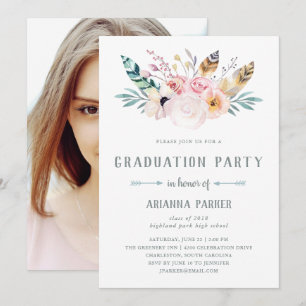 Invitation Boho rustique   Photo Graduation Party