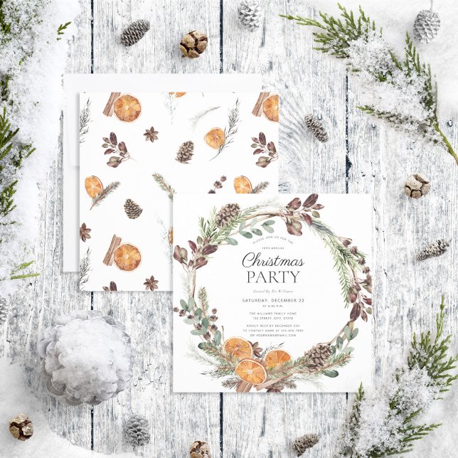 Invitation Boho Rustique séché Orange Wreath fête de Noël (Créateur téléchargé)