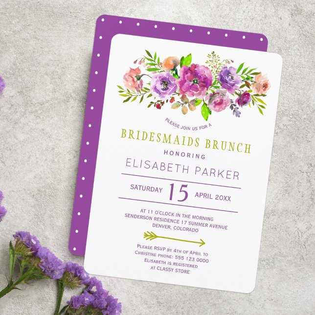 Invitation Boho rustique violet vert floral bridesmaids brunc (Créateur téléchargé)