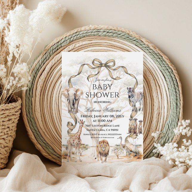 Invitation Boho Safari Animals Beige Neutral Baby Shower (Créateur téléchargé)