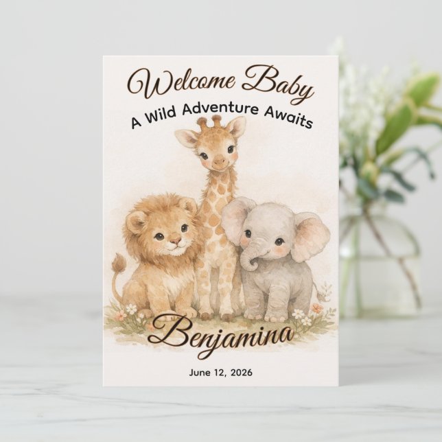 Invitation Boho Safari Animals Earthy Neutral Shower Party (Debout devant)