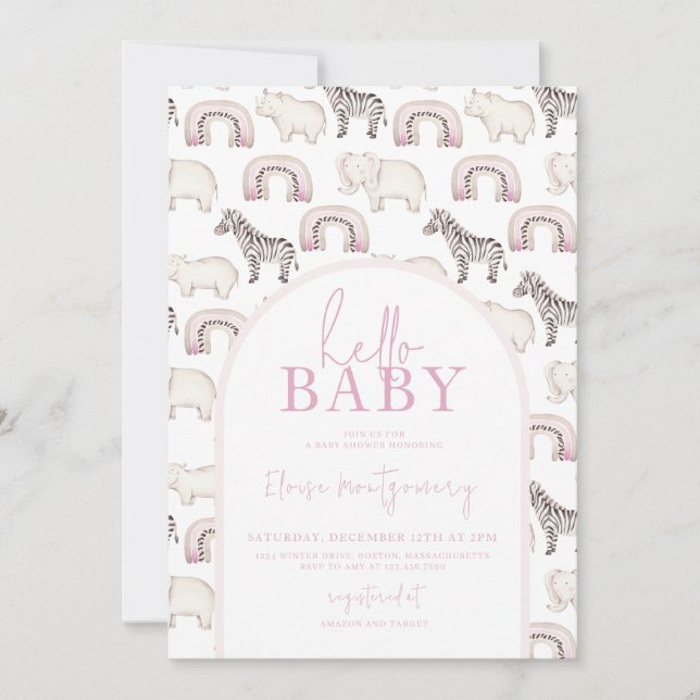 Invitation Boho Safari Animaux Arch Pastel Baby shower (Devant)