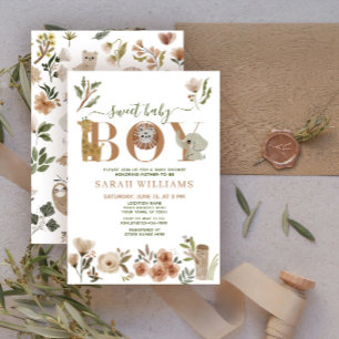 Invitation Boho Safari Animaux Sweet Baby Baby shower garçon