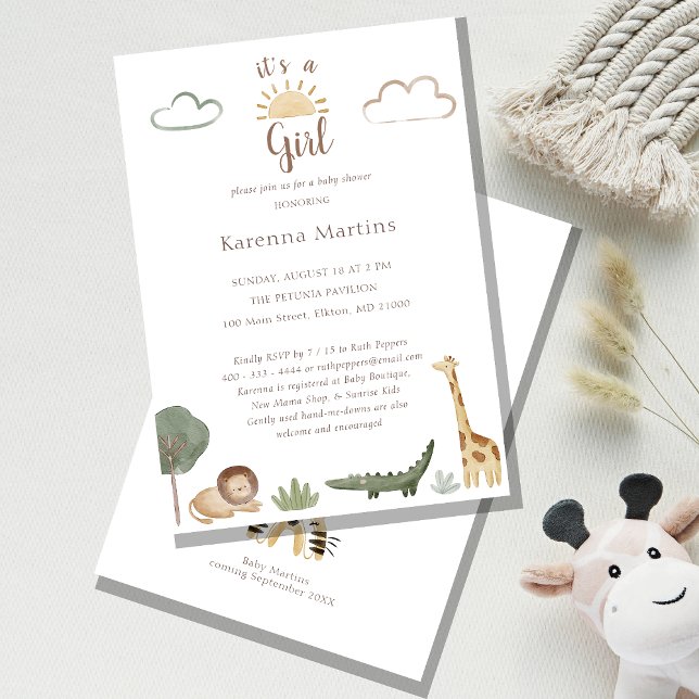 Invitation Boho Safari Aquarelle C'est un Baby shower fille (Créateur téléchargé)