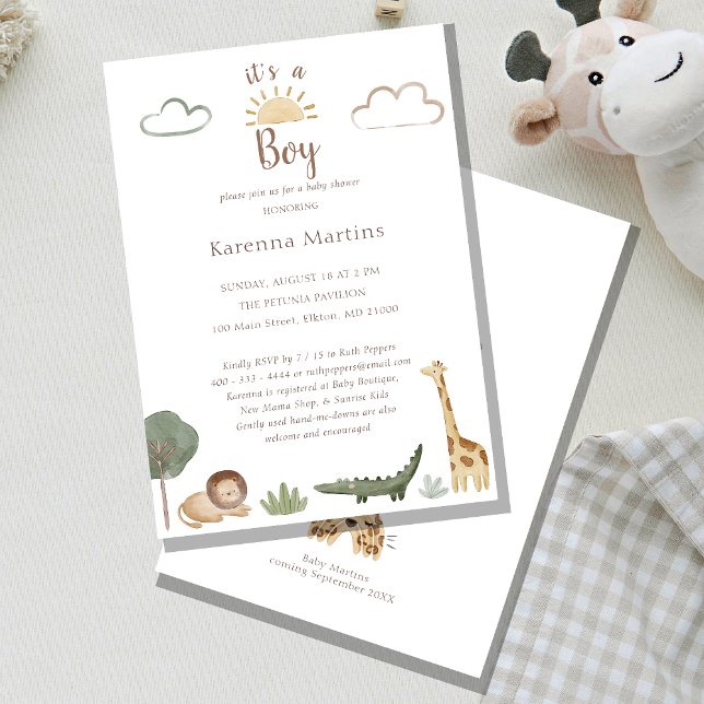 Invitation Boho Safari Aquarelle C'est un Baby shower garçon (Créateur téléchargé)