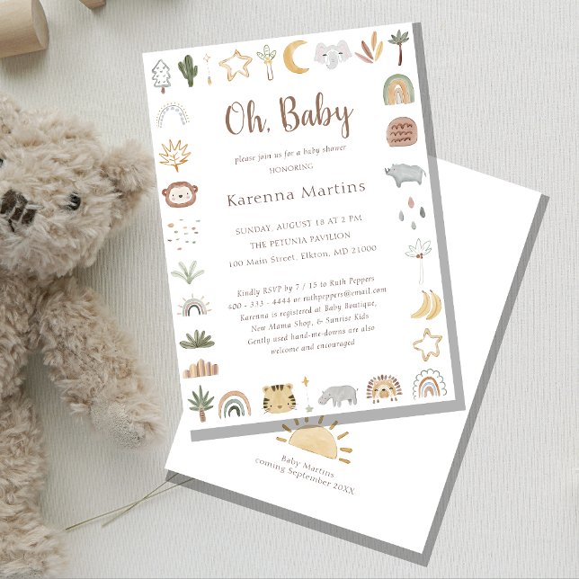 Invitation Boho Safari Aquarelle Oh Baby shower (Créateur téléchargé)
