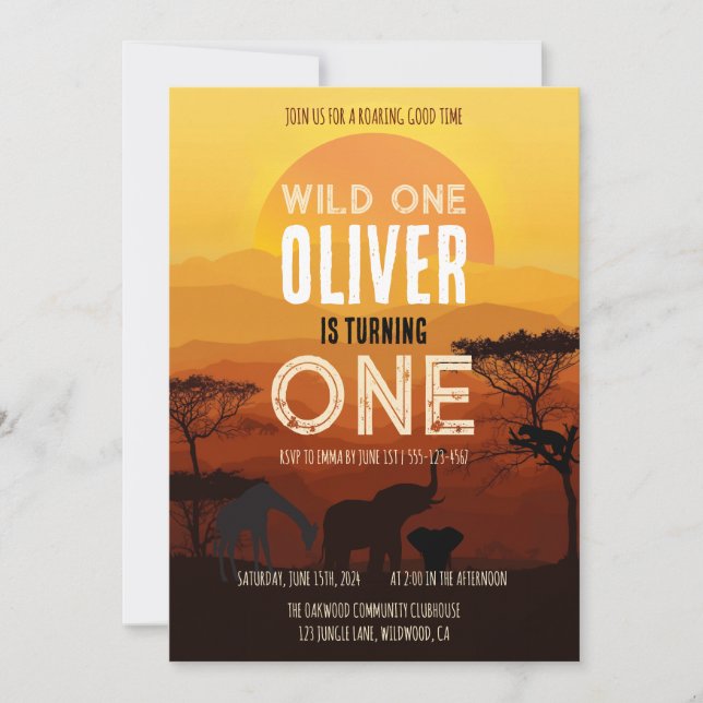 Invitation Boho Safari Coucher de soleil Anniversaire Sauvage (Devant)