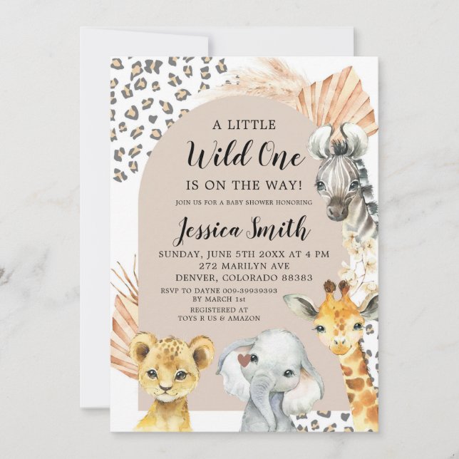 Invitation Boho Safari Party Animaux Baby shower garçon (Devant)