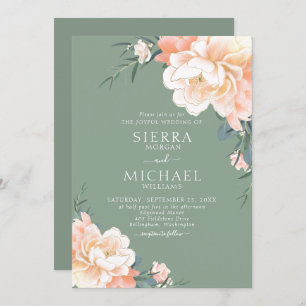 Invitation Boho Sage Green Blush Peach Crème Florale Mariage