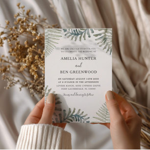 Invitation Boho Sage Green Fern Aquarelle Mariage