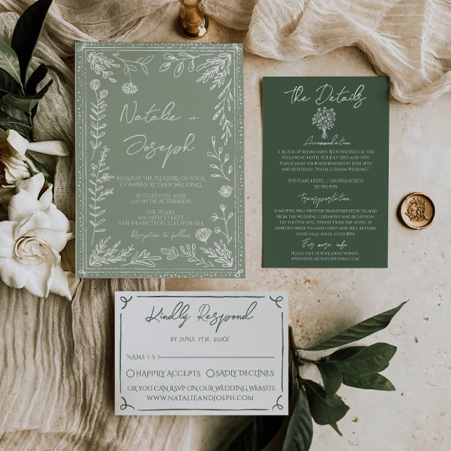 Invitation Boho Sage Green Floral Botanical Modern Wedding (Créateur téléchargé)
