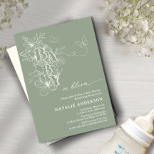 Boho Sage Green Floral Butterflies Baby in Bloom